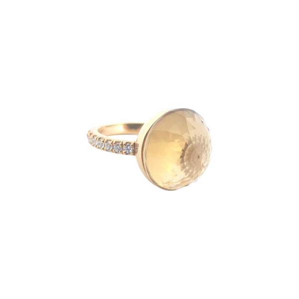 Bague Asteria Or Jaune 18K Citrine Clair Pavée de 14 diamant Diamant de 2.0 mm pour env. 0.42ct – Image 4
