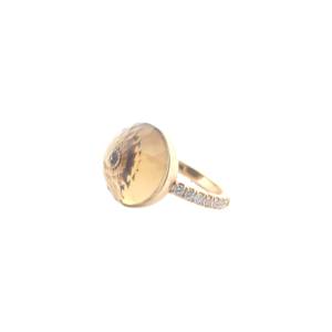 Bague Asteria Or Jaune 18K Citrine Clair Pavée de 14 diamant Diamant de 2.0 mm pour env. 0.42ct