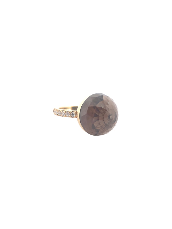 Bague Asteria Or Jaune 18K Quartz Fumée Pavée de 14 diamant Diamant de 2.0 mm pour env. 0.42ct – Image 3