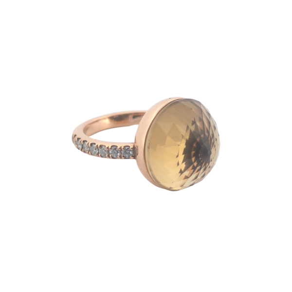 Bague Asteria Or Rose 18K Citrine Clair Pavée de 14 diamant Diamant de 2.0 mm pour env. 0.42ct – Image 3