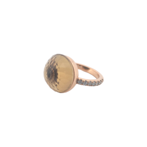 Bague Asteria Or Rose 18K Citrine Clair Pavée de 14 diamant Diamant de 2.0 mm pour env. 0.42ct