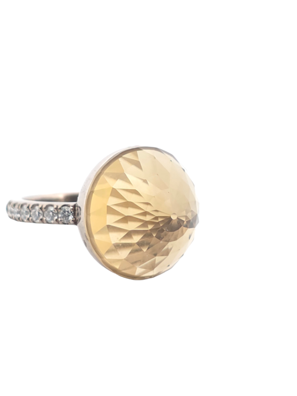 Bague Asteria Or Blanc 18K Citrine clair  Pavée de 14 diamant Diamant de 2.0 mm pour env. 0.42ct – Image 4