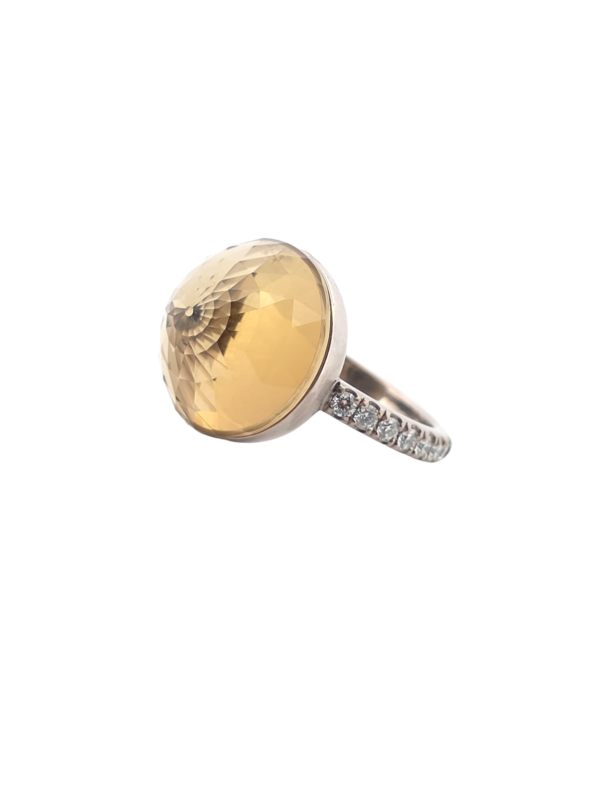 Bague Asteria Or Blanc 18K Citrine clair  Pavée de 14 diamant Diamant de 2.0 mm pour env. 0.42ct – Image 3