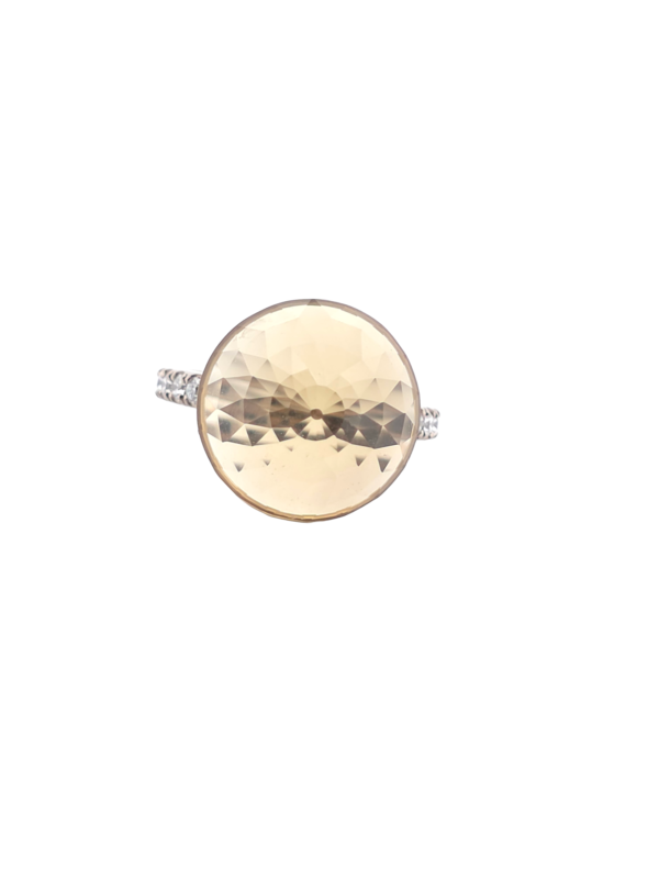 Bague Asteria Or Blanc 18K Citrine clair  Pavée de 14 diamant Diamant de 2.0 mm pour env. 0.42ct – Image 2