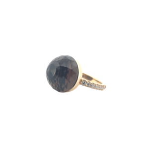 Bague Asteria Or Jaune 18K Quartz Fumée Pavée de 14 diamant Diamant de 2.0 mm pour env. 0.42ct